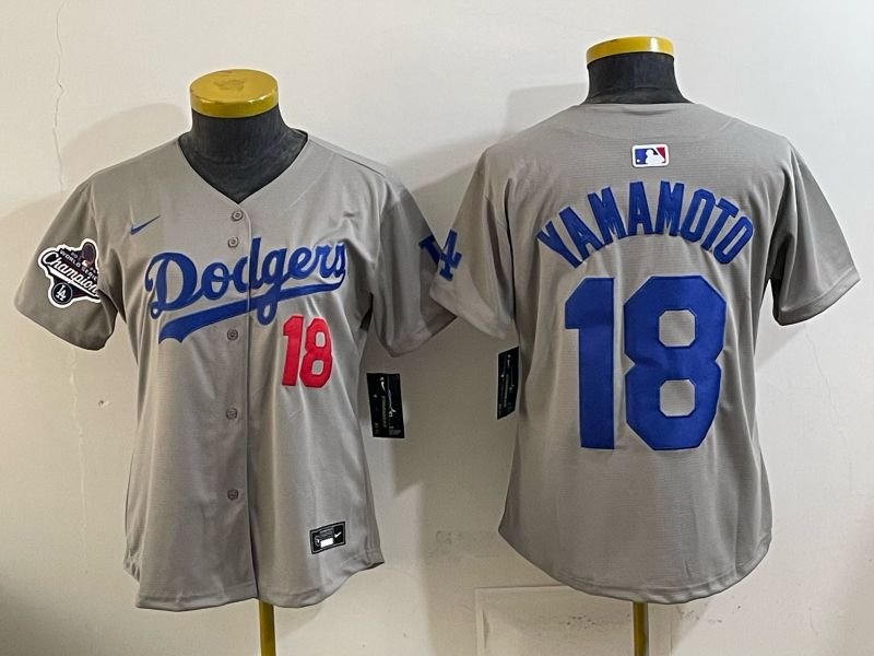Youth 2025 Los Angeles Dodgers #18 Yamamoto Grey Game Nike MLB Jersey style 008->youth mlb jersey->Youth Jersey